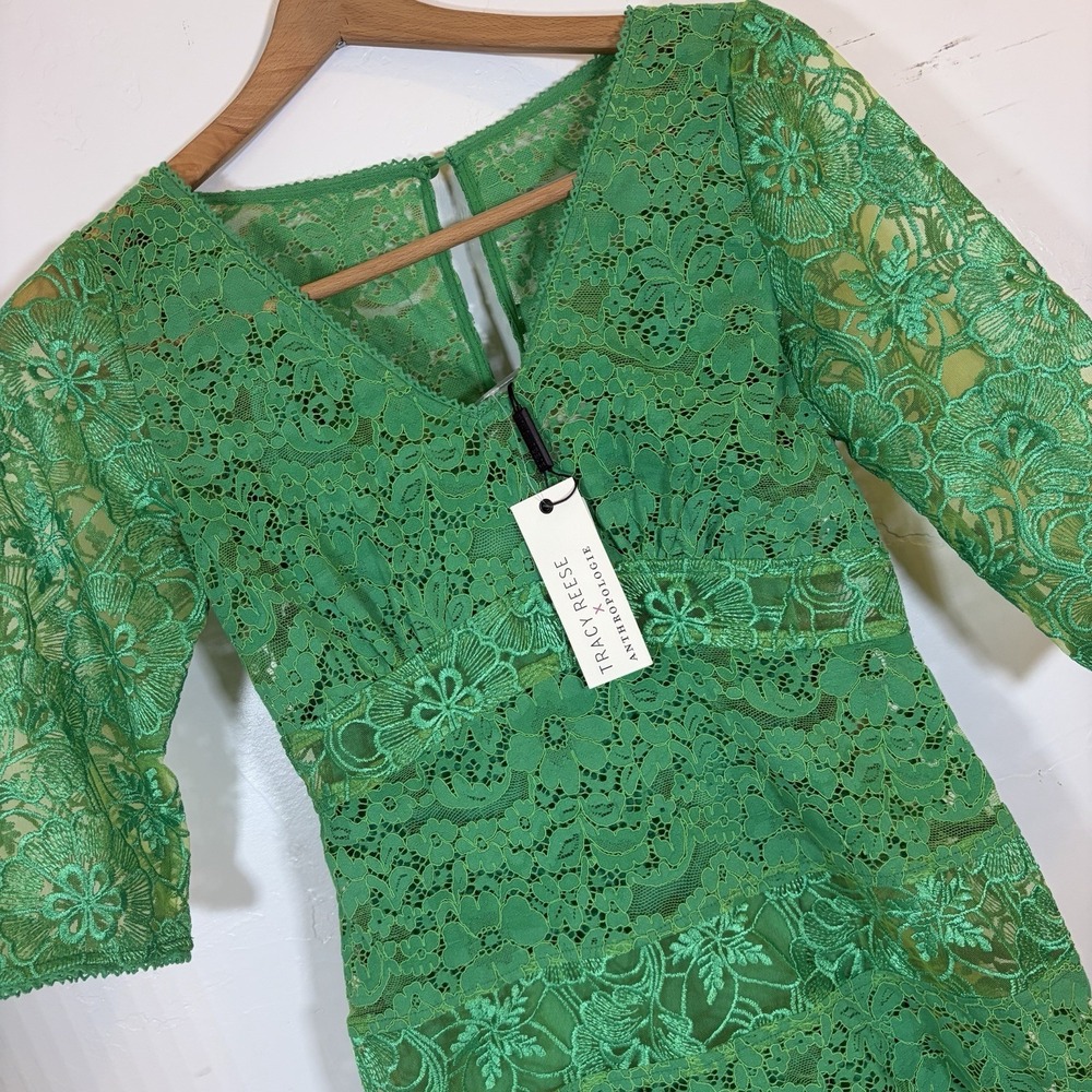 New-‎ SZ 2 Tracy Reese Anthropologie Angelica Lace Midi Dress Lined Floral Sheer